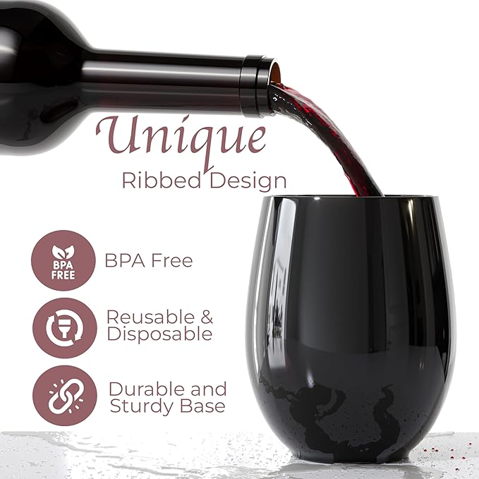 Stemware: 48 Disposable Stemless Plastic Wine Glasses, 12 oz Each