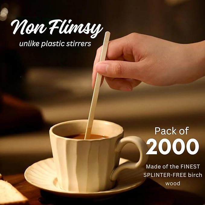 Disposable Drink Stirrers, Birch Wood Coffee Sticks, Round Ends, 5.5 Inch