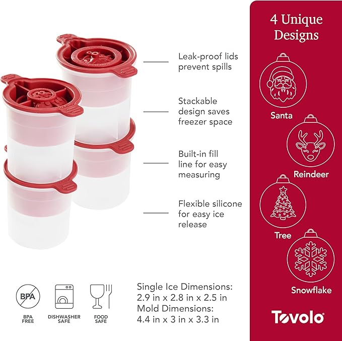 Silicone Holiday Ice Ball Molds, Set of 4 Festive Designs