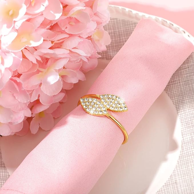 Hotop 36 Pcs Napkin Rings Gold Table Decorations, Elegant Bling Leaves Napkin Rings, Rhinestone Guest Towels Buckle for Wedding Gold Party, Thanksgiving Christmas Dinner Banquet Table Decoration