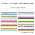 30 Rolls Colorful Theme Washi Tape Set with Different Colorful