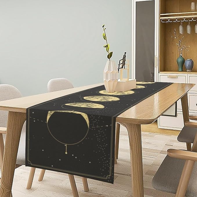 Sun Moon Table Runner, Mysterious Universe Milky Way Interstellar Space Western Traditional Elements able Runner for Party Living Room Home Kitchen Dinner Table Runner 13x60 Inch