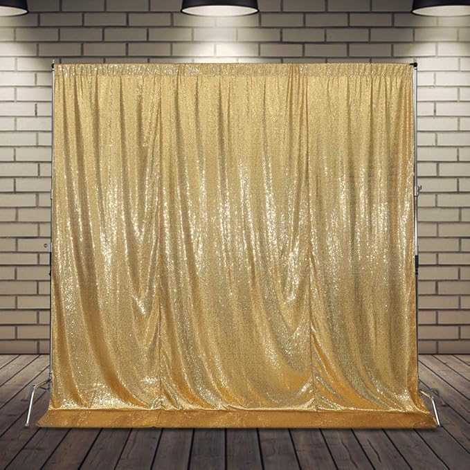 SquarePie Sequin Backdrop Less See Through Thick Background for Photography Glitter Curtain Party 10FT x 10FT Gold