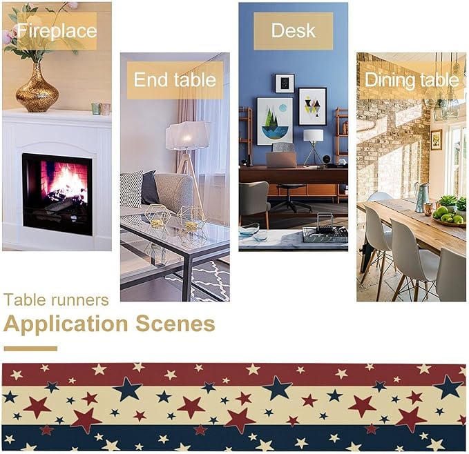 Memorial Day Table Runner, 4th of July American Patriotic Independence Day Stars Stripes Print Table Runne for Summer Holiday USA Home Decoration Party,13x36inch