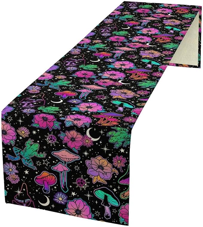 Gothic Star Moon Colorful Table Runner for Kitchen Living Room Home Party Boho Floral Table Runner 13x120 Inch
