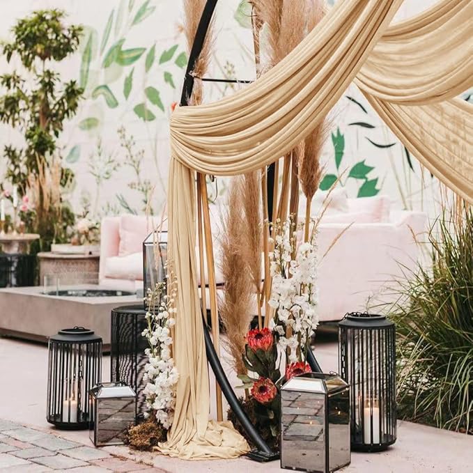 Wedding Arch Draping Fabric 4 Panels 30'' x 18FT Champagne Sheer Chiffon Arch Drapery for Photo Booth Bridal Shower Baby Shower Church Decor Newborn Photography Christening Outdoor Party
