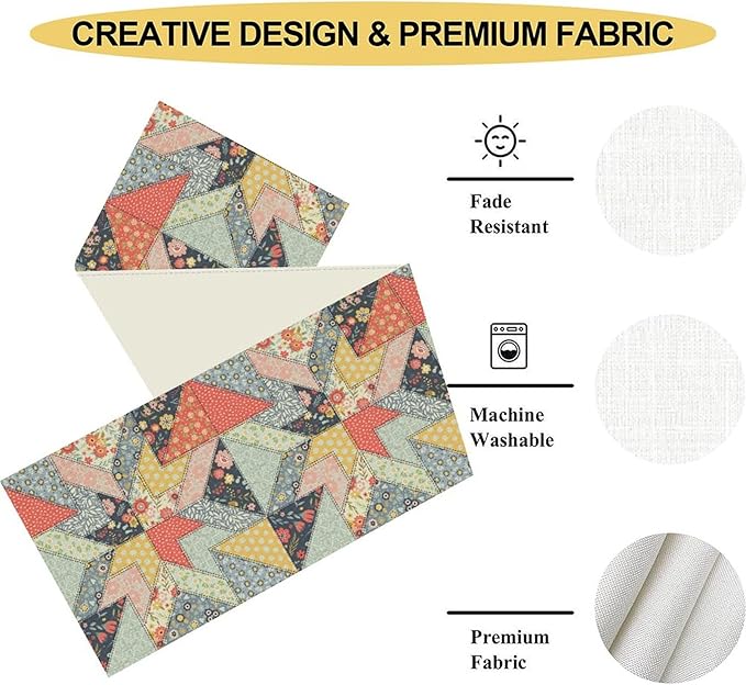 Boho Patchwork Table Runner, Vintage Farmhouse Colorful Wildflowers Bohemian Paisley Flower Table Center Decor for Home Kitchen Dining Patio Holiday Party Indoor Table Decorations, 13"x72" Inch