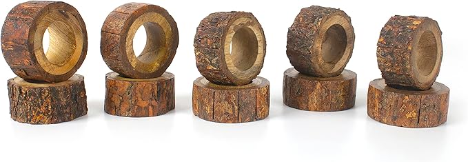 Farmhouse Rustic Wood Napkin Rings Set of 12 - Wooden Napkin Rings for Dinner Table Decoration, Wedding Dinner Party Banquet and Catering Party Services Table Decorations (Brown) - CLEENTABLE