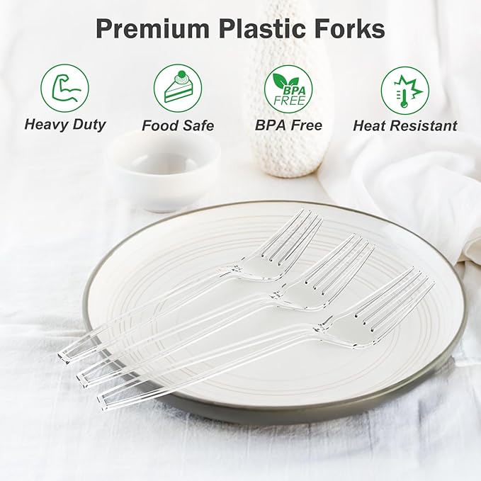 Clear Plastic Forks, 360 Count, Heavy Duty Disposable Utensils