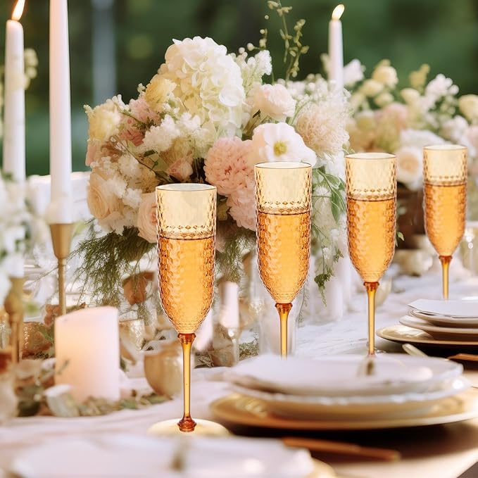 Champagne Glasses 24 Pack, 5.5 oz Plastic Flutes with Removable Stems