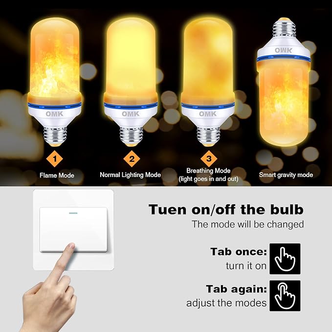 LED Flame Effect Light Bulbs, 6 Pack, E26 Base, 4 Lighting Modes