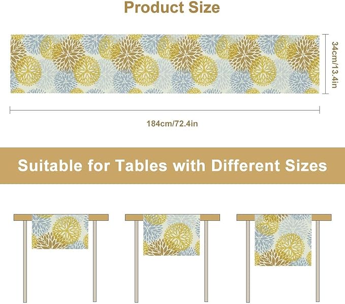 Flowers Table Runner,Spring Summer Floral Pattern Seasonal Farmhouse Kitchen Dining Table Home Party Decoration 13x60 Inch