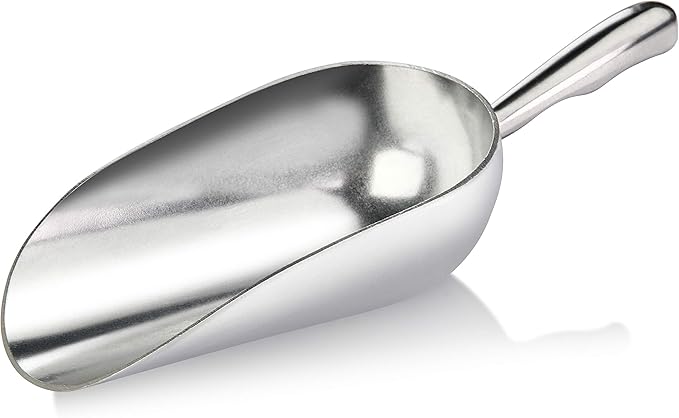 New Star Foodservice 34523 One-Piece Cast Aluminum Round Bottom Bar Ice Flour Utility Scoop, 12-Ounce, Silver (Hand Wash Only)