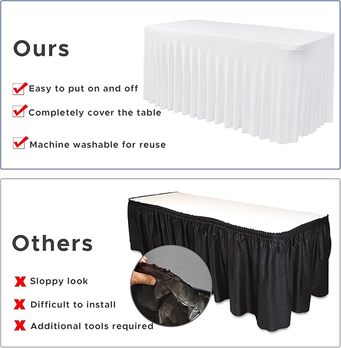 Nasitos White Rectangle Table Skirts, 2 Pack - 72 x 30 Inch - Stretch Spandex Fitted Table Clothes, Cocktail Tablecloths for Party, Banquet, Birthday
