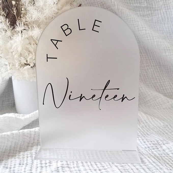 Table Number Place Cards 1-30, Frosted Acrylic Arch Signs with Stands