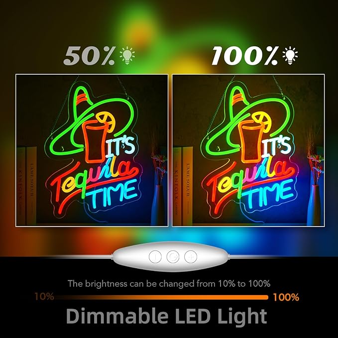 It's Tequila Time Neon Sign Tequila Time Neon Sign for Wall Decor Mexican Tequila USB Dimmable LED Neon Lights for Beer Bar Kitchen Restaurant Home Pub Party Man Cave Club Shops Hotel Store Business Gift