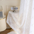 Sheer Curtains White 45 Inches,Wavy Diamond Embroidered Rod Pocket Voile Drapes for Living room, Bedroom, Window Treatments Semi Crinkle Curtain Panels for Yard, Patio, Parlor, 2 Panels, 52"x 45".