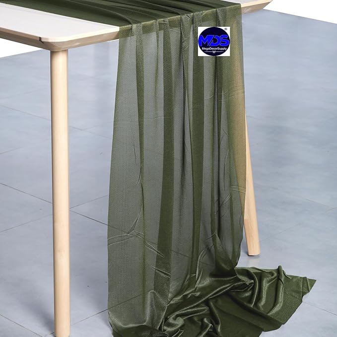 MDS Halloween Chiffon Table Runner - 5 Pack, 29 x 170 Inches, 14ft Each - Sheer Spooky Table Runners for Haunted House Parties, Trick-or-Treat Tables, Witchy Décor, Wedding & Events - Olive Green