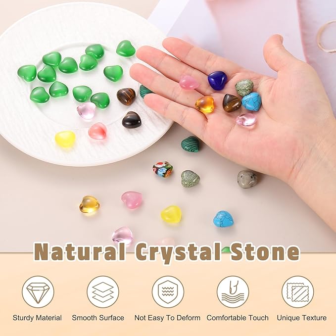 PATIKIL 20 Pcs Natural Heart Shaped Crystal Stone, 0.6 Inch Mini Polished Love Gemstone Crystal, Pocket Rock Engraved Worry Stones for Women Gifts Meditation, Light Gray