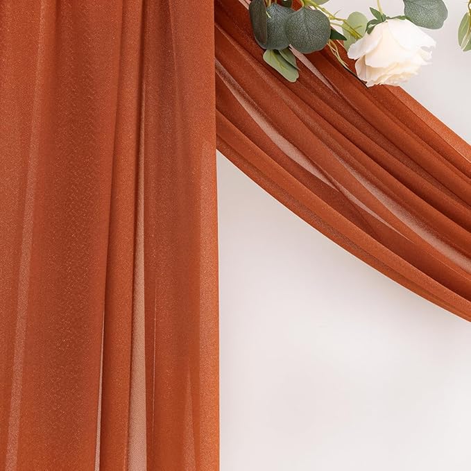 MLMC Terracotta Wedding Arch Draping Fabric 2 Panels 29" x 20 FT Extra Long Gauze Drapes Sheer Backdrop Curtains 6.6 Yards Outdoor Drapery Panels for Fall Wedding Ceremony Party Ceiling Decoration