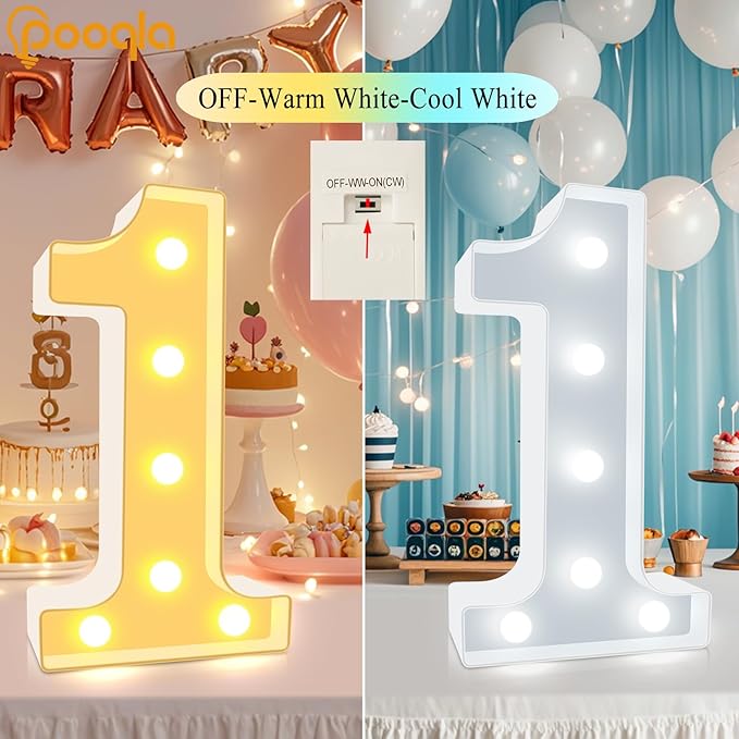 Pooqla 20th Birthday Decoration for Her Him, Decorative LED Light Up Numbers, Marquee Numbers 20 Sign for Party Backdrop 20th Wedding Anniversary Decor, Warm White and Cool White Number 20