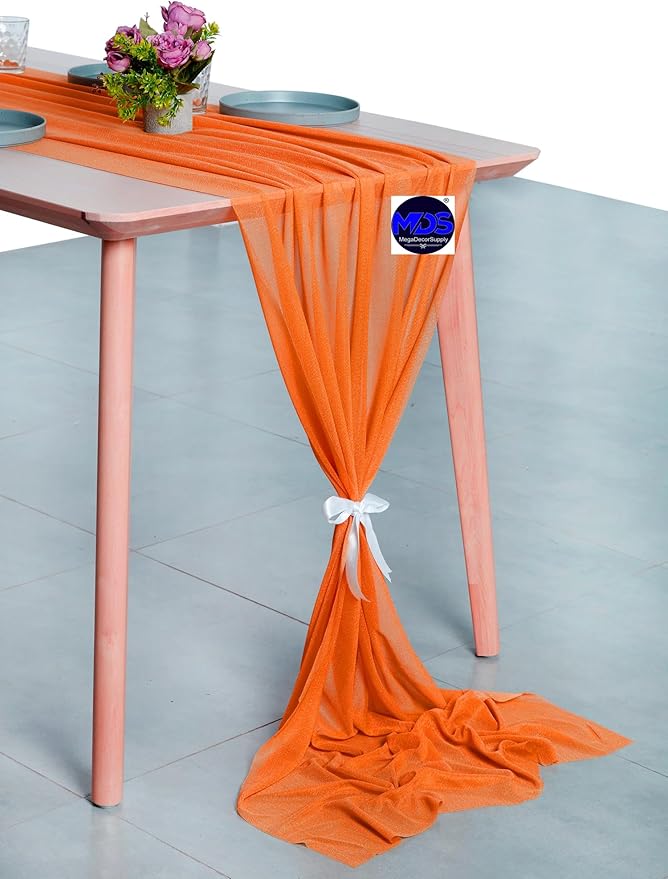 MDS Halloween Chiffon Table Runner - 12 Pack, 29 x 170 Inches, 14ft Each - Sheer Spooky Table Runners for Haunted House Parties, Trick-or-Treat Tables, Witchy Décor, Wedding & Events - Orange