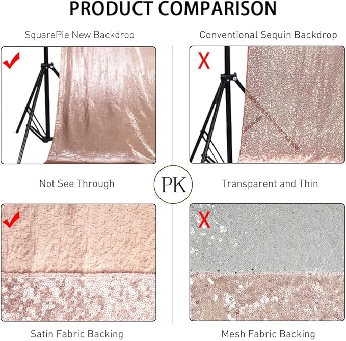 SquarePie Sequin Backdrop Not See Through Thick Background Curtain Party 10FT x 10FT Rose Gold