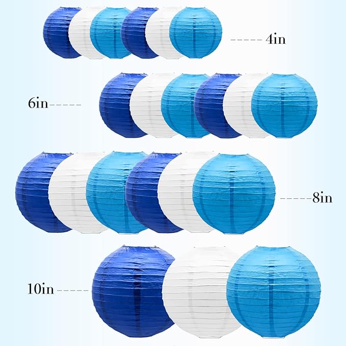 ADLKGG Blue Paper Lanterns Decorative, Hanging Round Paper Lantern Party Supplies for Anniversary Graduation Wedding Birthday Party Baby Shower Decorations Indoor Outdoor, 21pcs