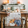Thanksgiving Fall Cotton Linen Table Runner for Dining Kitchen, Pumpkins Eucalyptus Wedding Outdoor Party Tablerunners Decoration Farmhouse Wooden Dresser Scarf Coffee Tablecloth Runners 13x120 Inches