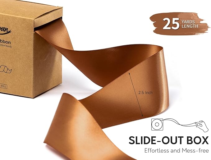 Brown Satin Ribbon 2.5 Inch Double-Faced Polyester Ribbons 25 Yards for Gift Wrapping Crafts Flower Bouquet Wedding Paper Christmas Holiday Decor