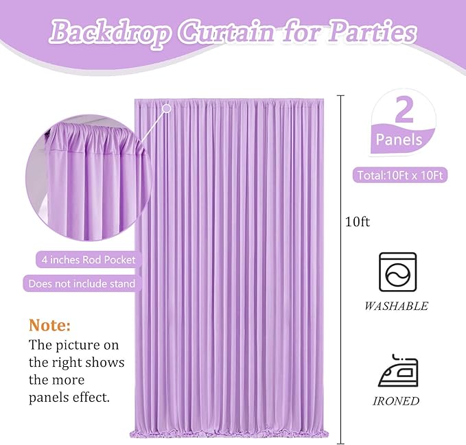 10 x 10 Feet Light Purple Backdrop Curtain for Partie, Background Curtains for Photoshoot, Birthday, Wedding, Halloween, Thanksgiving, Christmas Day, New Year Party Decorations 5Ft x 10Ft, 2 Panels