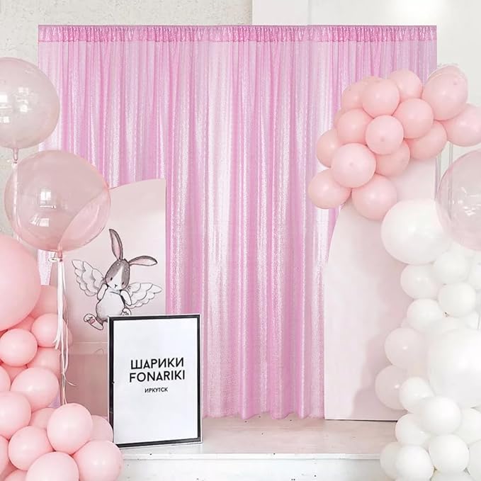 Sugargirl Matte Pink Sequin Backdrop Curtain 4 Panels 2FTx8FT Glitter Pink Background Drapes Sparkle Photography Backdrop for Party Wedding Birthday Wall Decoration