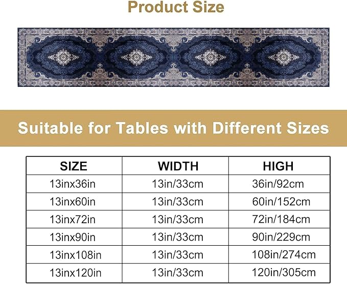 Vintage Boho Floral Table Runner, Rustic Country Farmhouse Dark Blue Grey Retro Flower Pattern for Home Kitchen Table Decor Dining Coffee Room Party Decor 13x36in