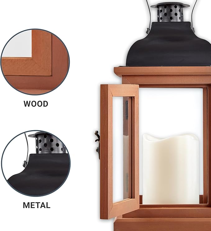 Decorative Candle Lantern, Wood Memorial with LED, 12 Inch Cardinal