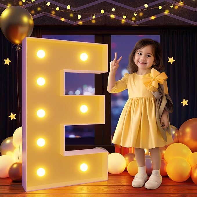 Decorations: 3 Ft Light Up Marquee Letter E in Foam with Light String