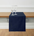 Solino Home Navy Blue Table Runner 132 Inches Long - Cotton Linen Hemstitch Extra Long Table Runner 14 x 132 Inch for Fall, Autumn, Thanksgiving, Christmas, Holiday
