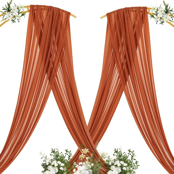 MLMC Terracotta Wedding Arch Draping Fabric 1 Panel 29" x 20 FT Extra Long Gauze Drapes Sheer Backdrop Curtains 6.6 Yards Outdoor Drapery Panels for Fall Wedding Ceremony Party Ceiling Decoration