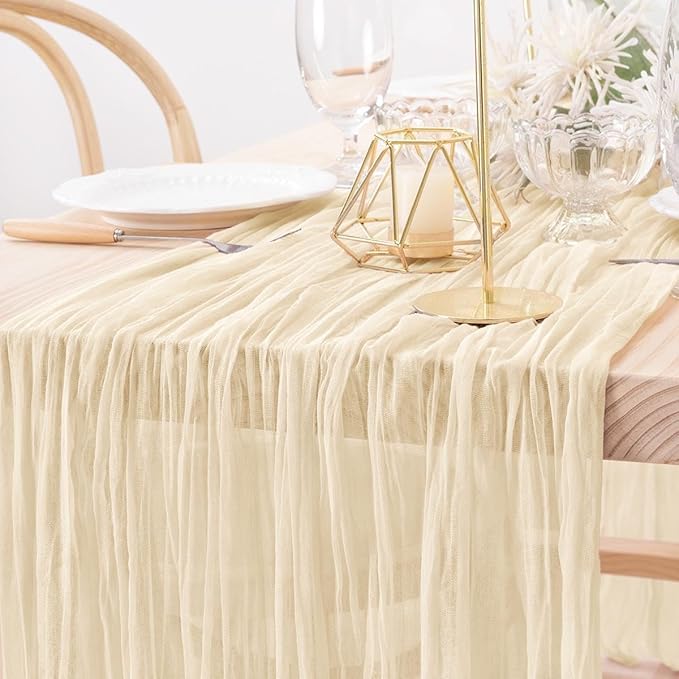 MLMW 4 Pack Beige Table Runner Cheesecloth Boho Gauze Rustic Cheese Cloth Table Runner 160 inch Sheer 13.3ft for Thanksgiving Wedding Party Baby Bridal Shower Birthday