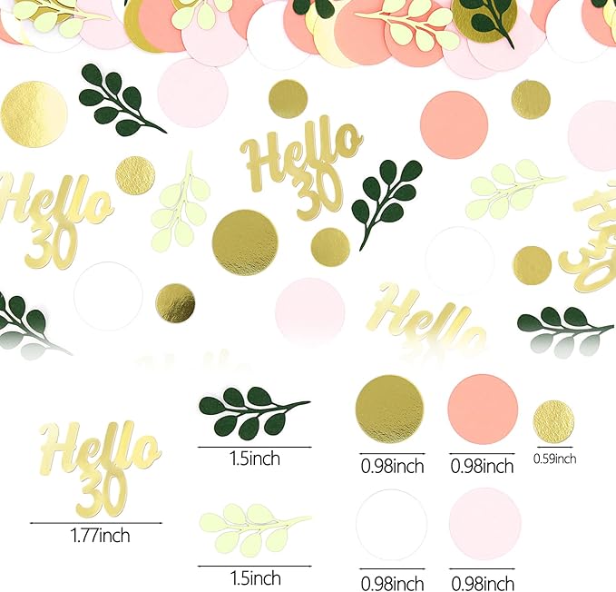 300PC 30TH Birthday Confetti for Table Pink and Sage Green Happy 30TH Birthday Decorations for Her Dots Hello 30 Confetti Scatters Thirty Party Decor Supplies