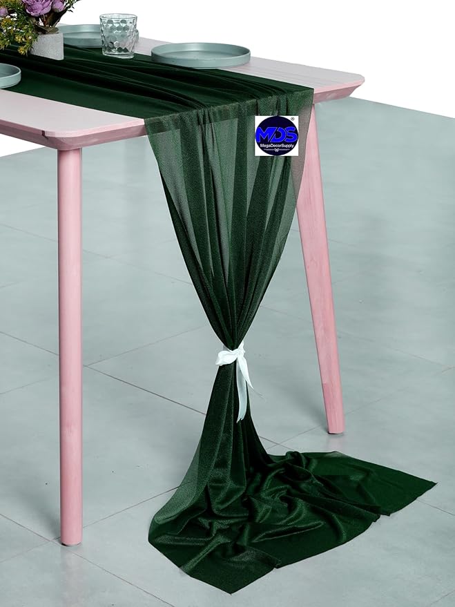 MDS Halloween Chiffon Table Runner - 12 Pack, 29 x 170 Inches, 14ft Each - Sheer Spooky Table Runners for Haunted House Parties, Trick-or-Treat Tables, Witchy Décor, Wedding & Events - Hunter Green