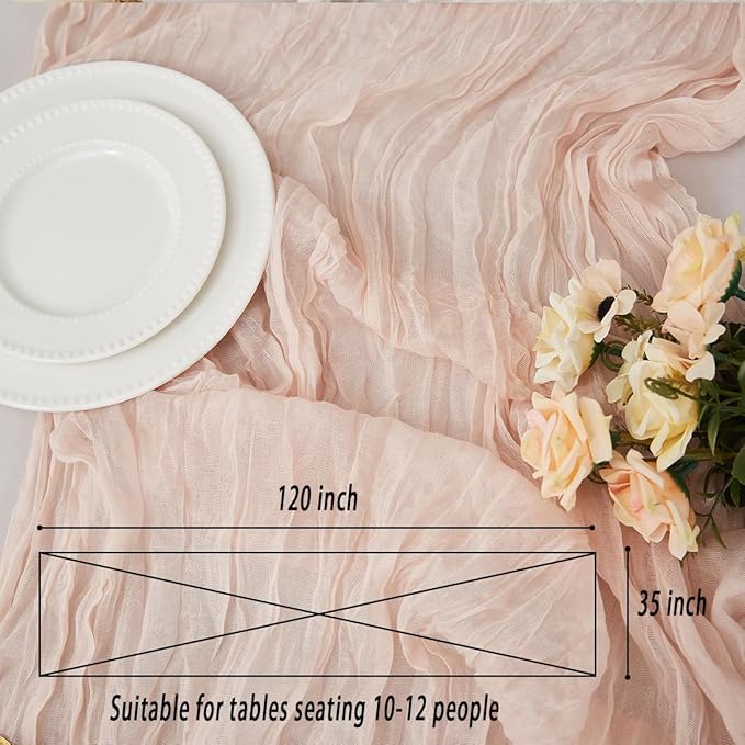 Dusty Pink 1 Pack Cheesecloth Table Runner 120 Inch 10 FT Boho Rustic Gauze for Wedding Baby Shower Party Farmhouse Summer Home Decor Washable