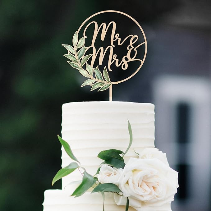 Non-Edible Wood Cake Topper Set with 12 Green Leaf Cupcake Toppers