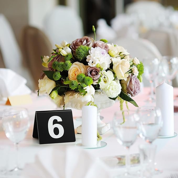 Tuanse Table Numbers 1-25 Acrylic Double Side Numbered Table Tents Plastic Restaurant Wedding Numbers Cards Signs for Party Banquets Wedding Reception(Black, White)
