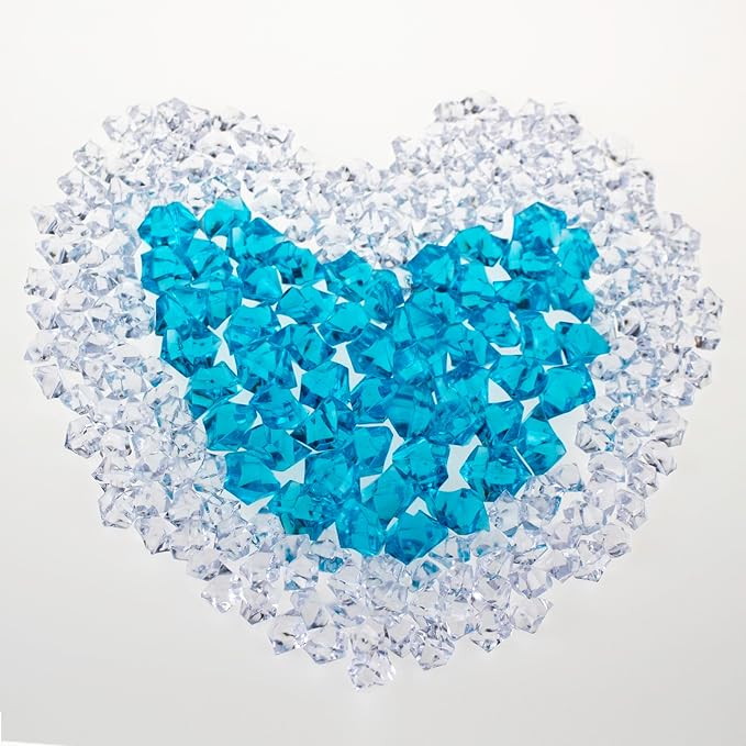 250 PCS Blue Fake Ice,0.62x0.86 Inch,1.1 lbs Acrylic Crystal Gemstones for Decoration, Photography, Vase Filling, and Parties,Non-Toxic and Reusable
