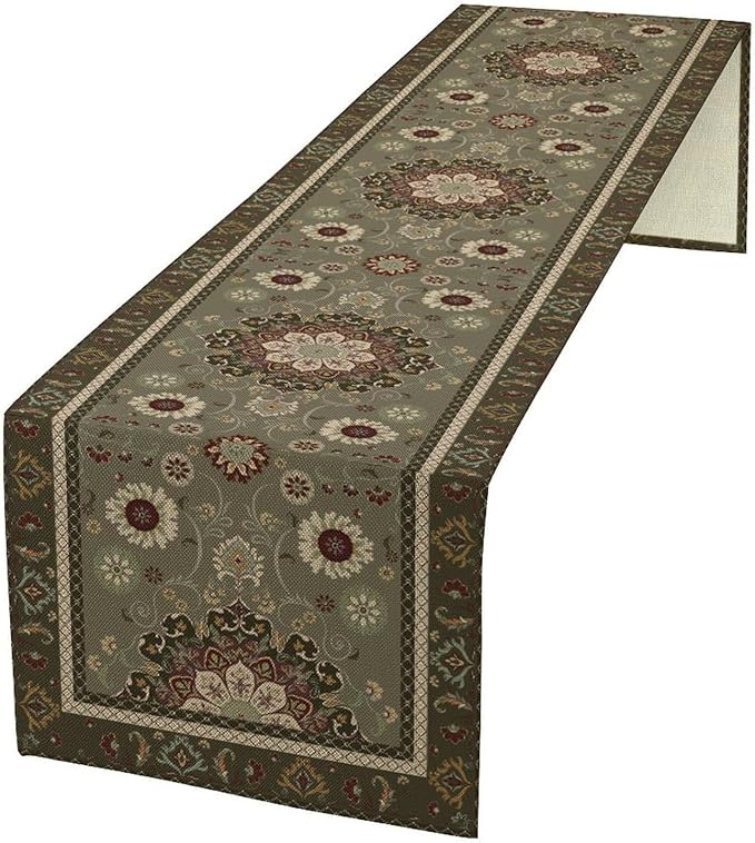 Vintage Paisley Floral Table Runner, Brown Boho Rustic Farmhouse Flower Pattern for Home Kitchen Table Decor Dining Coffee Room Party Decor 13x36in