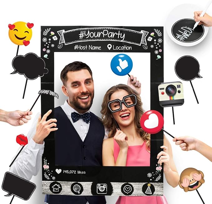 Photobooth Props Selfie Frame Kit with Speech Bubbles, White Dry-Erase Pen