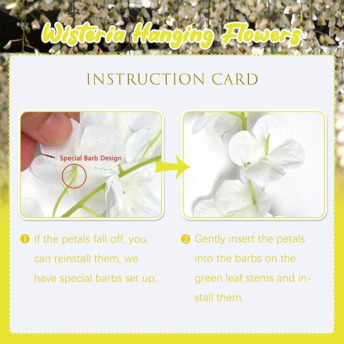 24 Pack Yellow Wisteria Hanging Flowers, 3.4 Ft Fake Hanging Flowers, Artificial Wisteria Garland Vines for Wedding Room Backdrop Outdoor Patio Garden Decoration