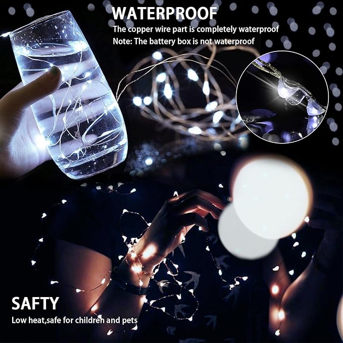 24 Pack White Fairy Lights 7Ft 20 LED Twinkle String Lights 3 Modes Battery Operated Waterproof Firefly Starry for Mason Jar Party Wedding Christmas Valentines Day Table Centerpieces,Cold White