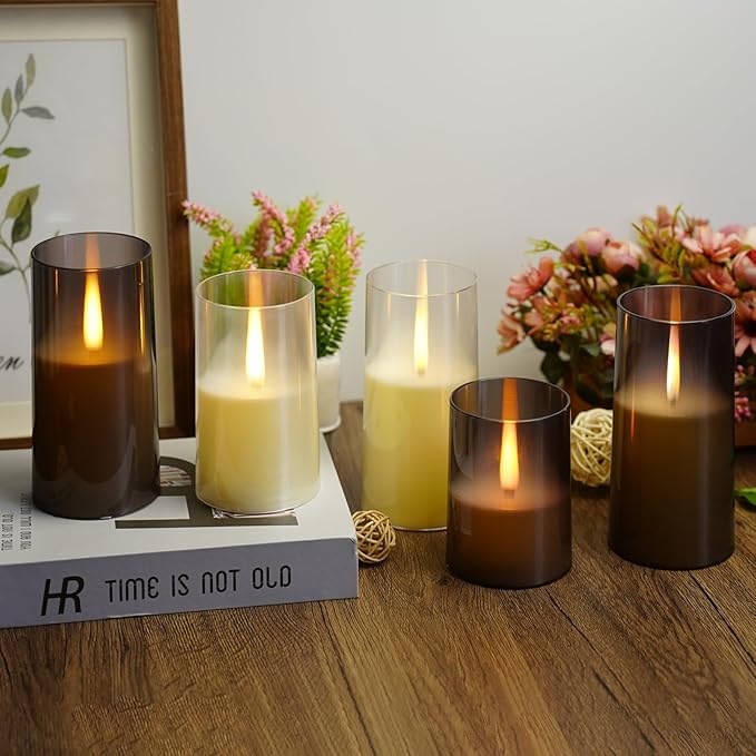 Flameless LED Candles, Upgraded Realistic Flickering Pillar Battery Operated Candles with Remote Timer, Acrylic Electric Set of 2 for Romantic Ambiance and Home Decoration（Ivory）