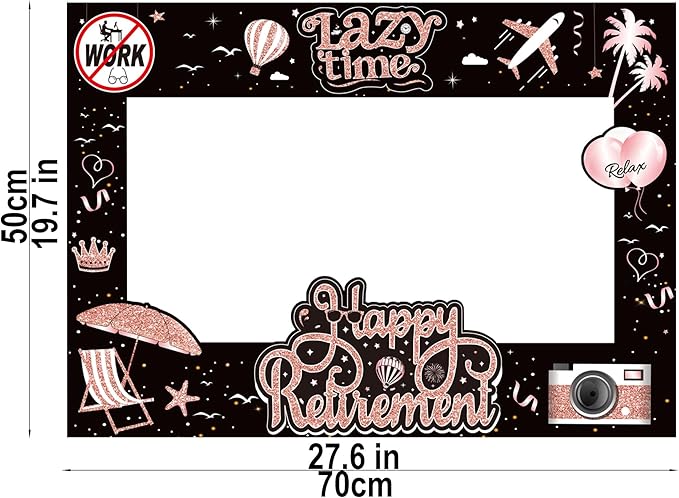 Photo Booth Props, 27 Pieces with Frame, Rose Gold and Black Retirement